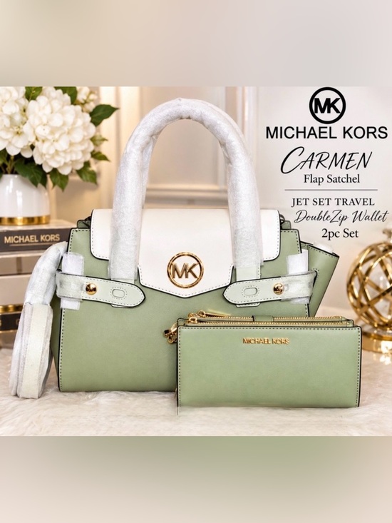 Michael Kors Handbags - Michael Kors CARMEN Flap Satchel/JET SET TRAVEL DoubleZip Wallet 2pc Set